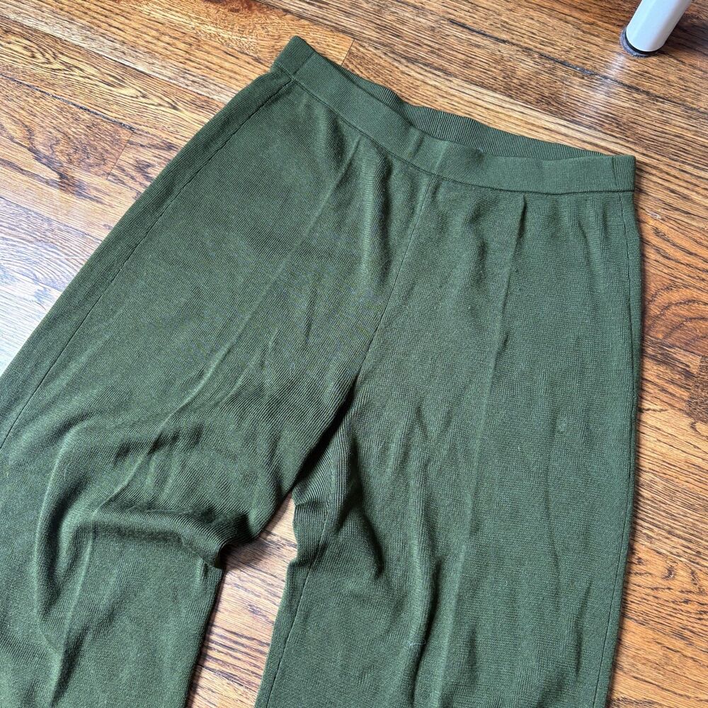 Sézane Matthew 100% Merino Wool Knit Pants Size M Olive Green Straight Wide Leg - Picture 3 of 6